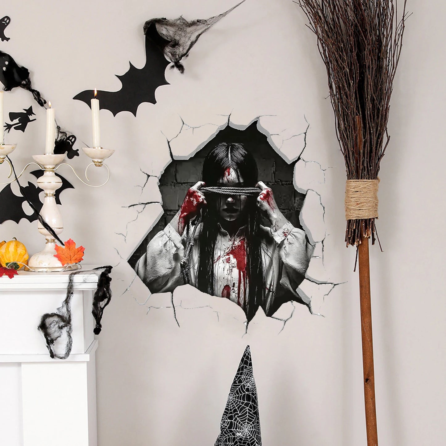 Autocollants muraux décoratifs d'ambiance d'horreur d'Halloween, autocollants, adaptés à la décoration de murs, de portes et de fenêtres