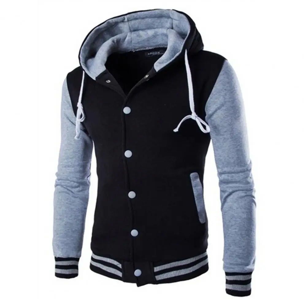 Veste à capuche pour hommes, printemps-automne, Patchwork de couleurs, manteau avec cordon de serrage, manches longues, simple boutonnage, manteau de Baseball, Streetwear