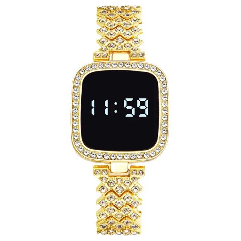 Montre numérique biscuits de luxe pour femme, écran tactile simple, montre LED, bracelet en acier, or rose, montre pour femme, mode