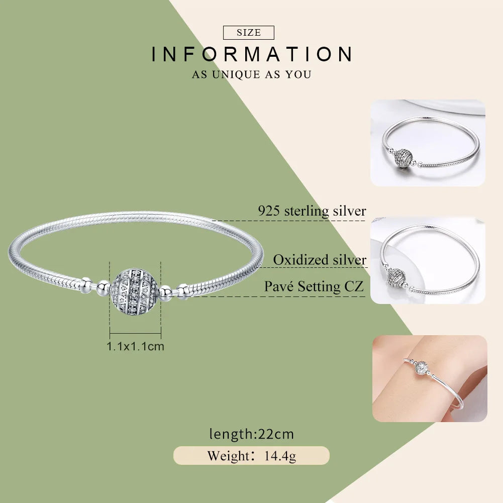 Bamoer 100% 925 argent Sterling éblouissant clair CZ fermoir rond serpent chaîne fleur fermoir Bracelet bijoux fins SCB062