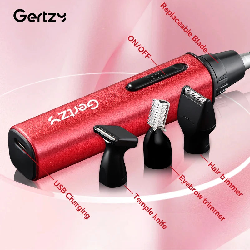 1 kit tondeuse à cheveux rechargeable pour oreilles et nez - chargement USB, 4 têtes interchangeables, design portable pour hommes et femmes