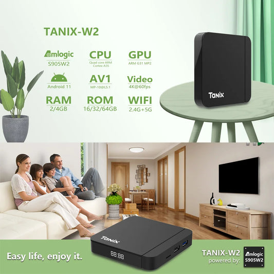 Android11 Tanix W2 TV Box Amlogic S905W2 2G 16G 4G 32G 64G H.265 3D AV1 BT 2.4G 5G Wifi 4K HDR lecteur vidéo décodeur PK TX3