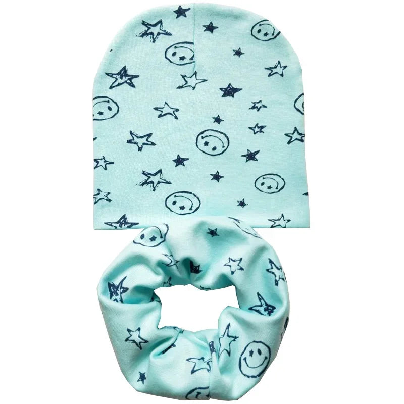 Chapeau en coton imprimé étoile pour bébé, casquette pour tout-petits, écharpe pour bébé, bonnet pour enfants, chapeaux pour garçons et filles, automne et hiver