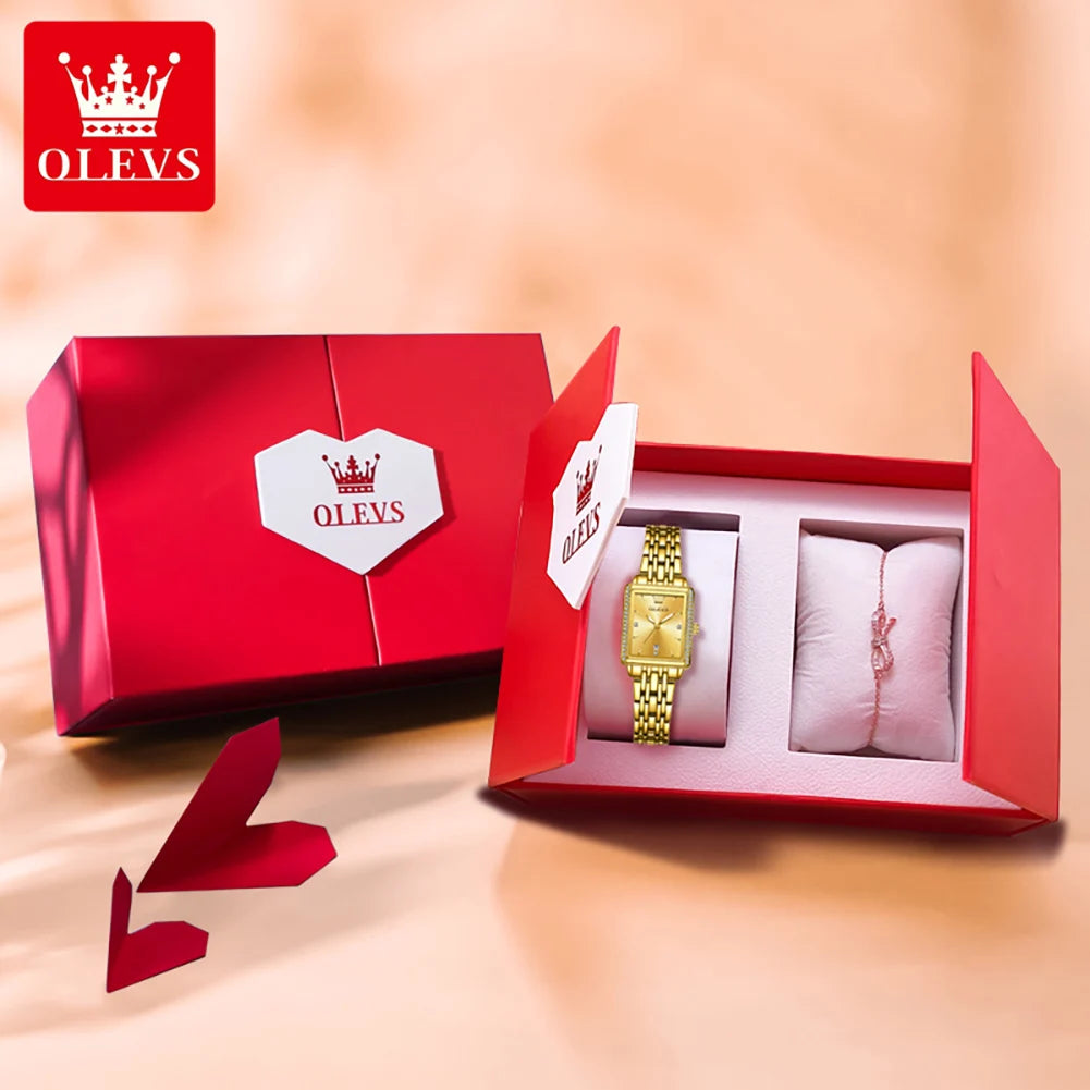 OLEVS-Montre à Quartz de Luxe pour Femme, Cadran Carré, Acier Inoxydable, Étanche, Qualité Supérieure,