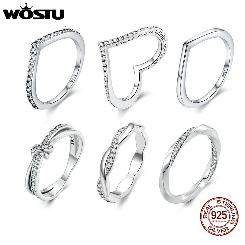 WOSTU-Bague empilable en argent regardé 100% pour femme, bijoux à la mode, cadeau original, souhait scintillant, chaud, 925, XCH7649
