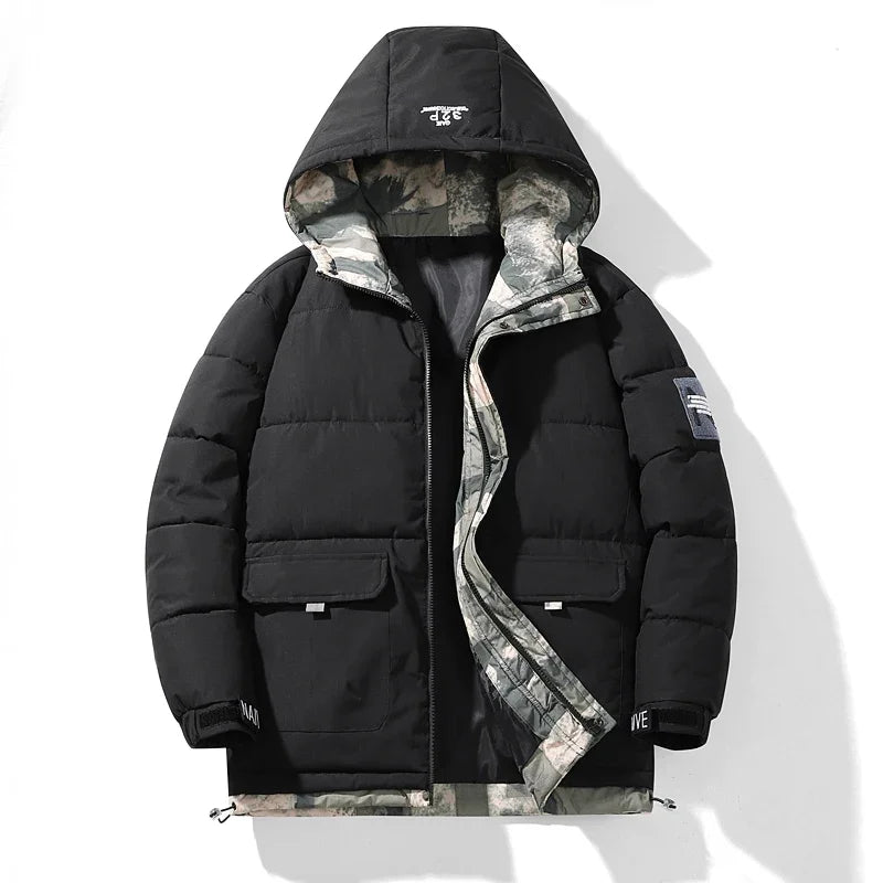 Parka coupe-vent à capuche pour hommes, veste chaude, pardessus monochromes, vêtements d'extérieur pour hommes, vêtements de neige pour documents, hiver, nouveau
