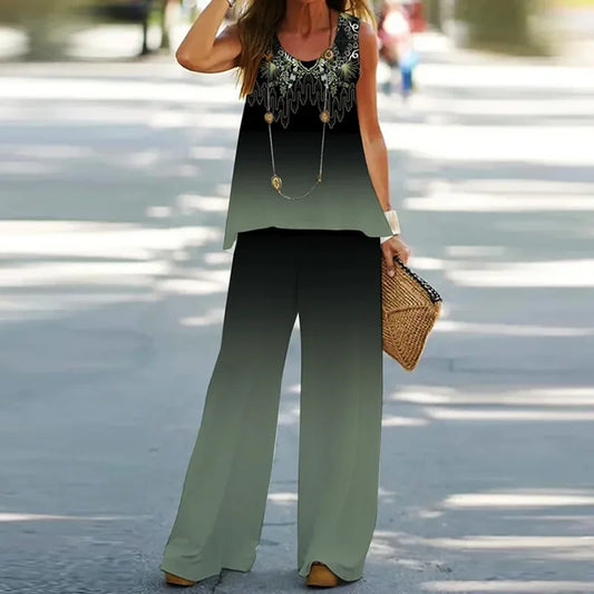 Ensemble de olympiques décontractés pour femmes, t-shirts en fibre précieuse, pantalons à jambes larges, pantalons longs complets, grands t-shirts, été