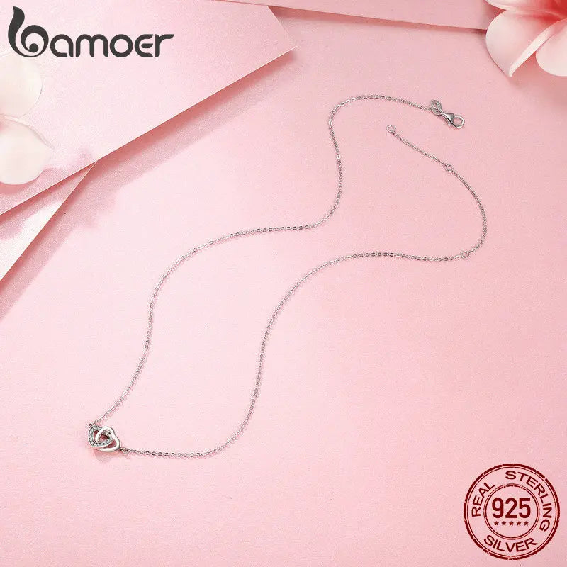 BAMOER 925 en argent Sterling connecté coeur pendentif collier pour petite amie saint valentin cadeau bijoux fins SCN181