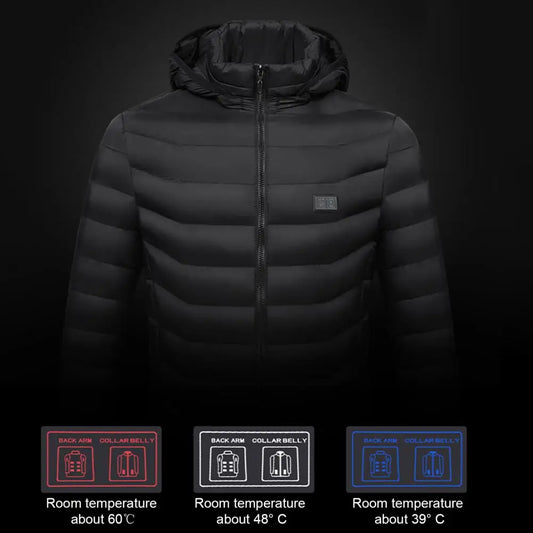 Parkas en coton à capuche pour femmes et hommes, manteau à manches longues, fermeture éclair, 19 zones, lavable, USB, hiver, métropolitain, 62