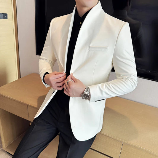 Nouveau Blazer peau de vache velours Version coréenne affaires coupe ajustée costume col montant à la mode costume décontracté veste hommes vêtements formels