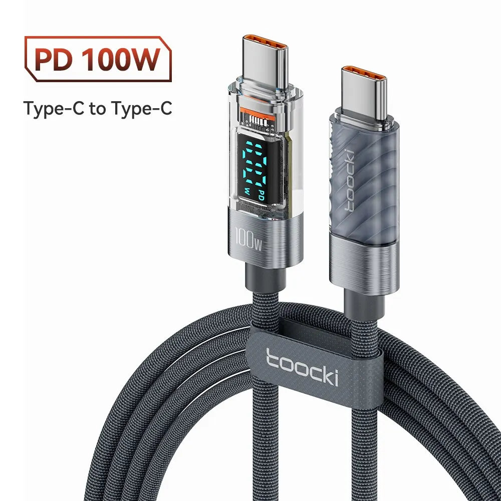 Toocki USB Type-C to Type-C Cable, 100W, PD Display, Fast Charger, Transparent Cable for Xiaomi Macbook