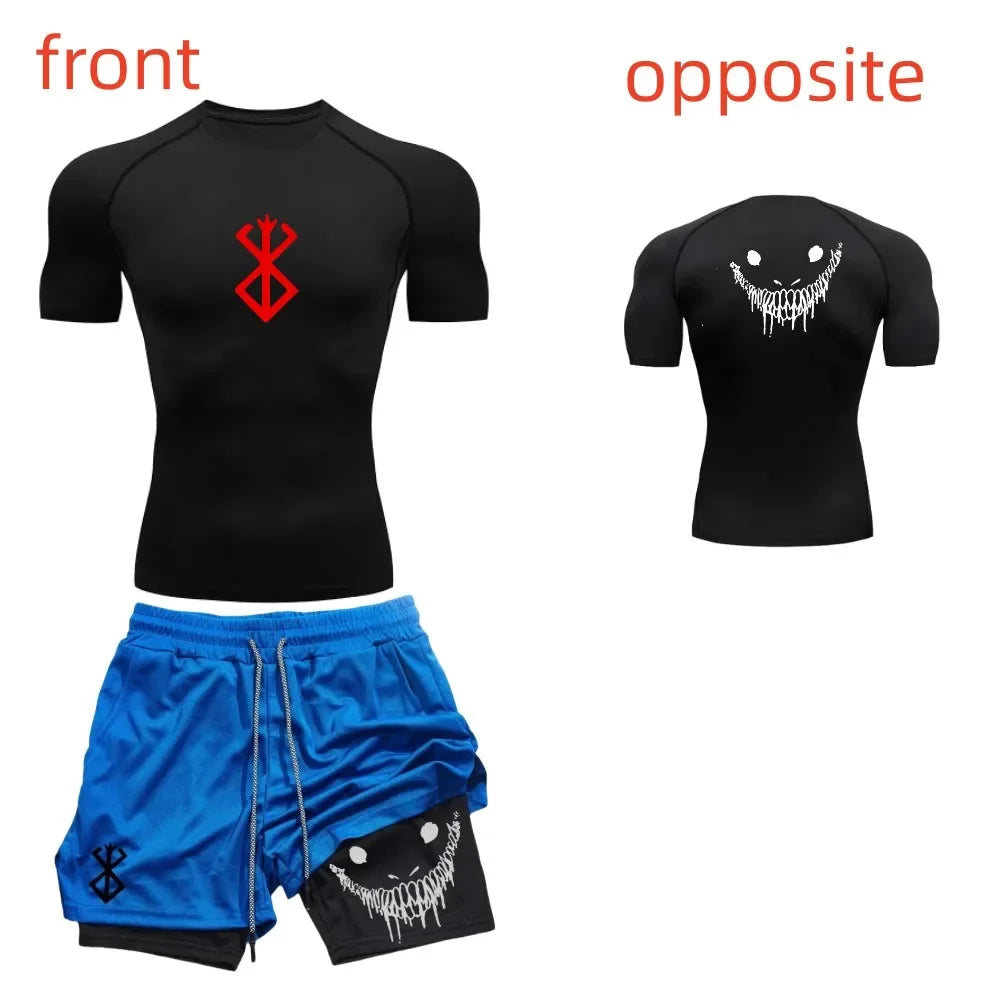 Ensemble de fitness décontracté à la mode pour hommes, vêtements de sport à séchage rapide, shorts + chemise, ensemble 2 pièces, course à pied, entraînement, été