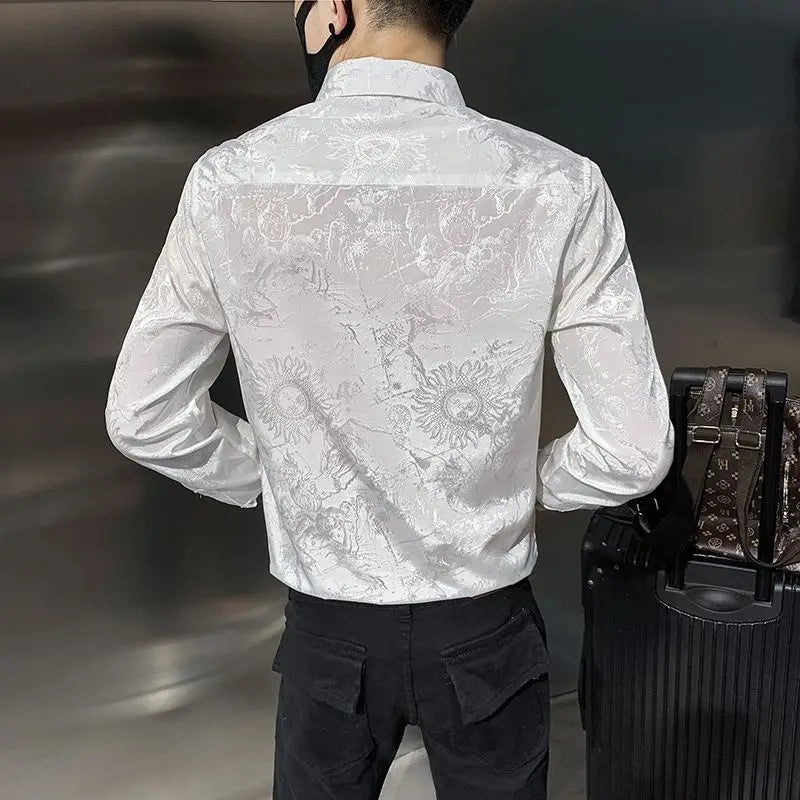 Chemises fines droites à col rabattu pour hommes, beau, monochromatique, bouton d'impression décontracté, affaires, vêtements pour hommes, mode printemps, été, 2023