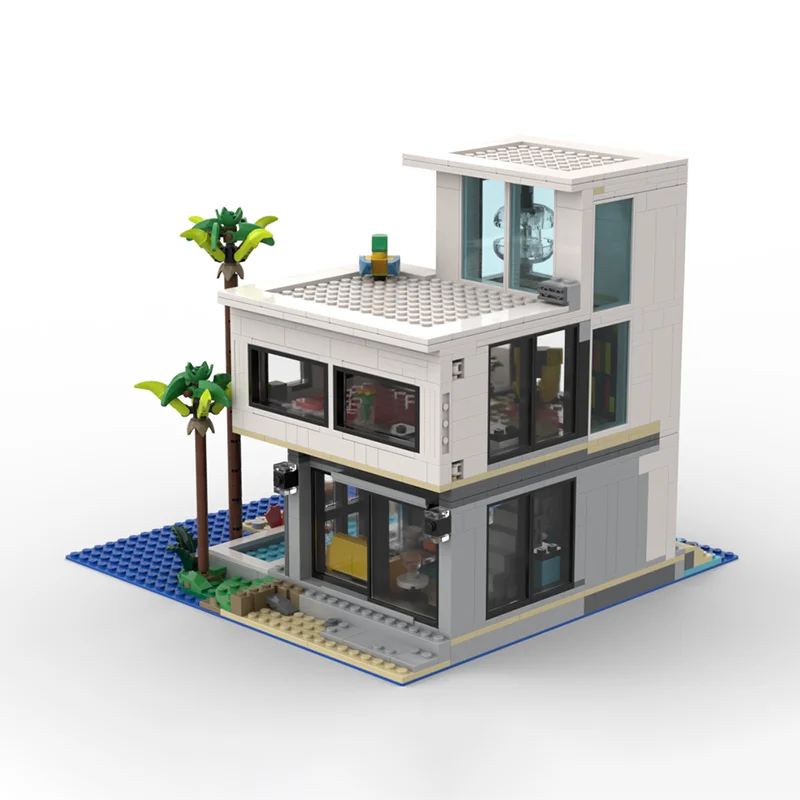 Moc City – maison de plage moderne, modèle créatif modulaire, blocs de construction, jouets de bricolage, cadeau pour enfant, 971 pièces