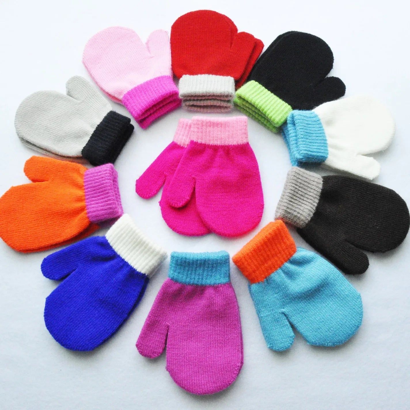 Gants d'hiver chauds pour bébés de 1 à 4 ans, mitaines tricotées en Patchwork, gants à doigts complets pour étudiants de la maternelle