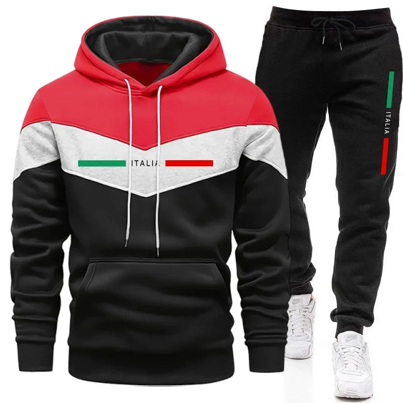 Automne hiver hommes sport survêtement ensemble sweat à capuche décontracté mode urbaine survêtement à capuche pantalons de survêtement italie imprimé tenues