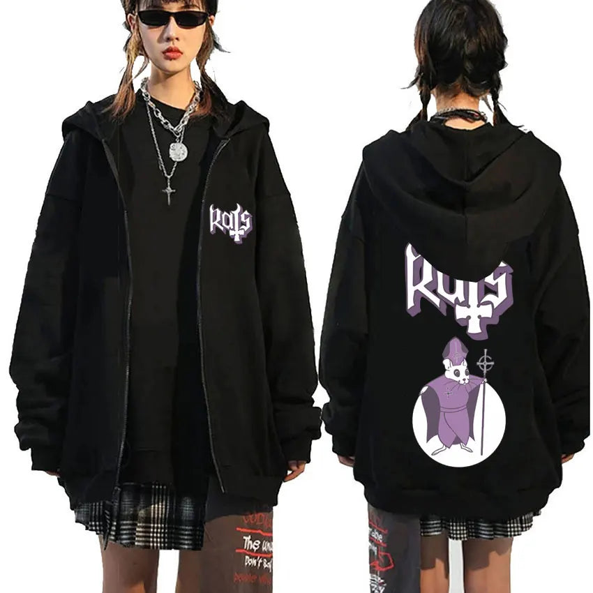 Mesurost Band Zipper Hoodie pour hommes, Hip Hop Respzed Fashion, Cartoon Anime Graphic Print, Zip Up Hoodies, Rock Gothic, PVD