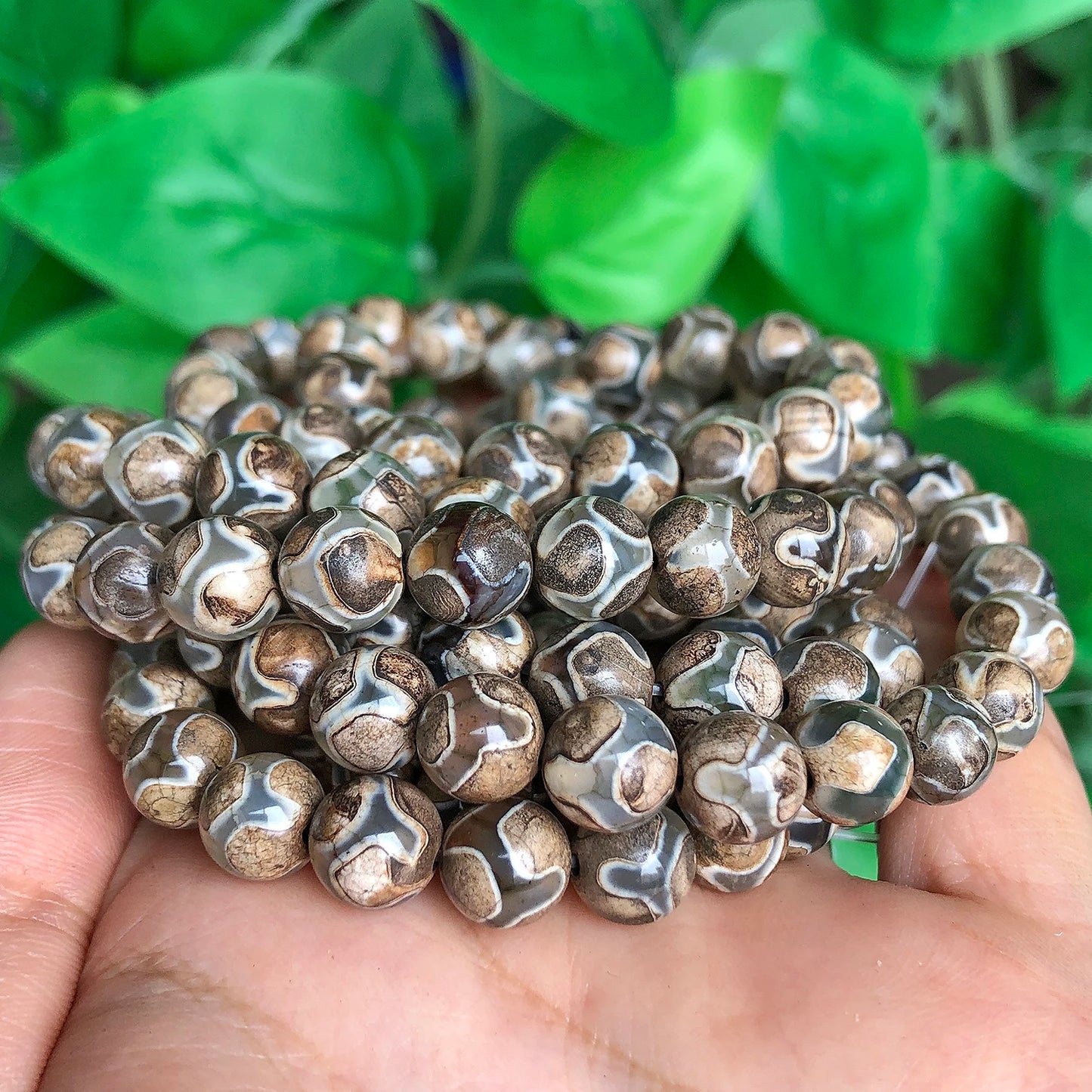 Perles d'agates Dzi tibétaines de football en pierre naturelle de 8mm, rondes d'espacement amples pour la fabrication de bijoux, accessoires de Bracelet à bricoler soi-même, vente en gros
