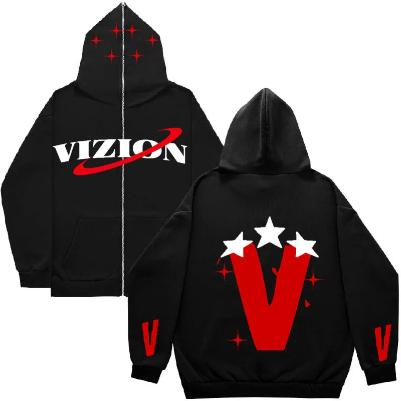 Sweat à capuche zippé Halloween V-Star Vizion Cobweb Dark Hip, sweat à capuche rétro américain, veste tendance pour hommes de la rue 2025, sweat à capuche surdimensionné