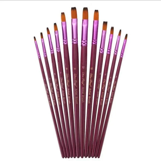 12 pièces/lot pinceau à cheveux en Nylon différentes tailles artiste pinceaux de peinture à l'huile Fine aquarelle Gouache école dessin fournitures d'art