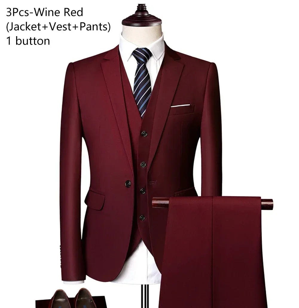 Costumes formels complets Ternos pour hommes, blazers élégants, pantalons et vestes, costume de luxe, vêtements de mariage, affaires, 2 pièces, 3 ensembles
