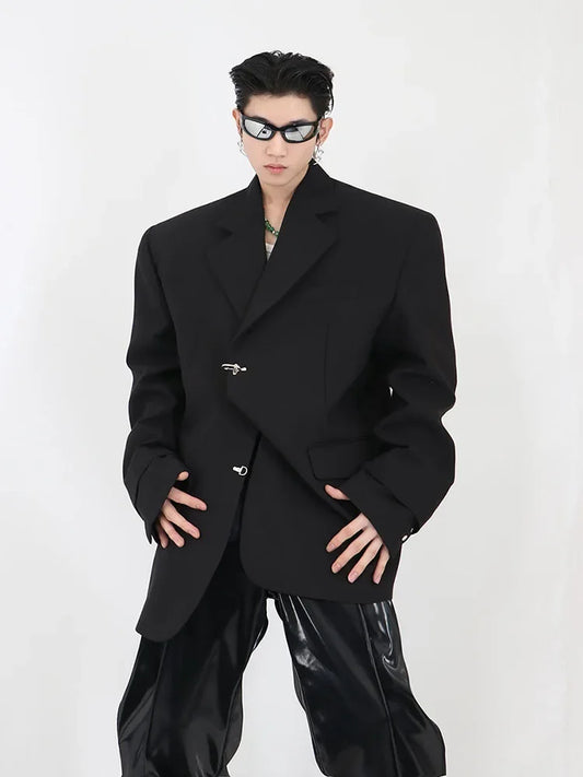 Manteau surdimensionné imbibé de style RO pour hommes et femmes, blazers à boutons, conception de faux deux pièces, rue haute, document solide, parkas à la mode, printemps et automne