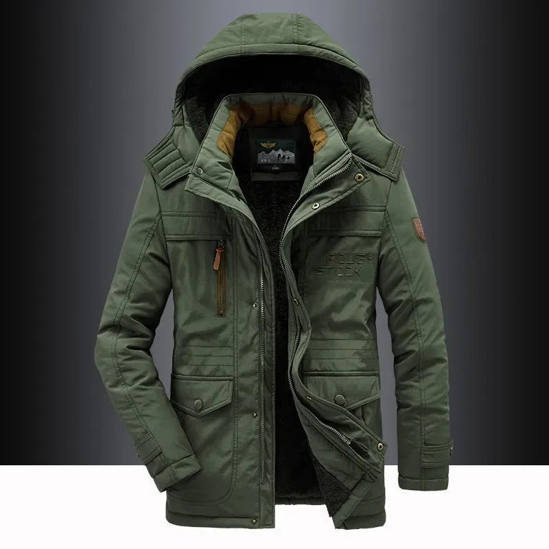 Nouveau hiver hommes Parkas à capuche décontracté longues doudoune polaire chaud outillage vestes bonne qualité mâle extérieur manteaux d'hiver taille 5