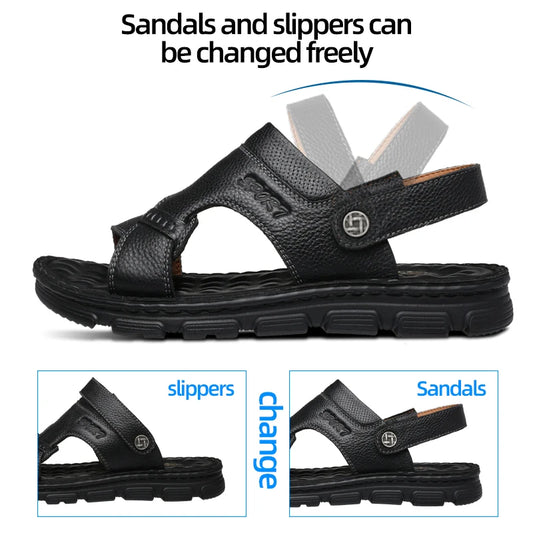 LAORENTOU-Chaussures de plage respirantes en cuir cirhide, sandales à semelle épaisse anti-ald pour usage extérieur