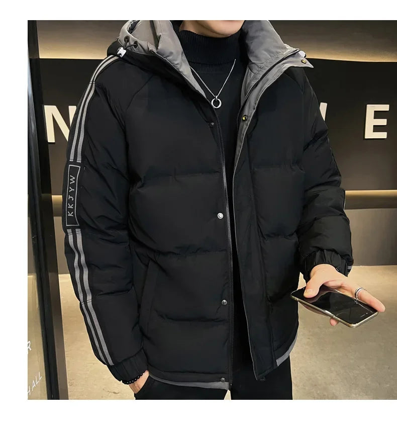 Parka à capuche doublée de sourire pour hommes, manteau de rembourrage long, veste chaude d'extérieur, vêtements de neige, mode d'hiver, nouveau, 2024