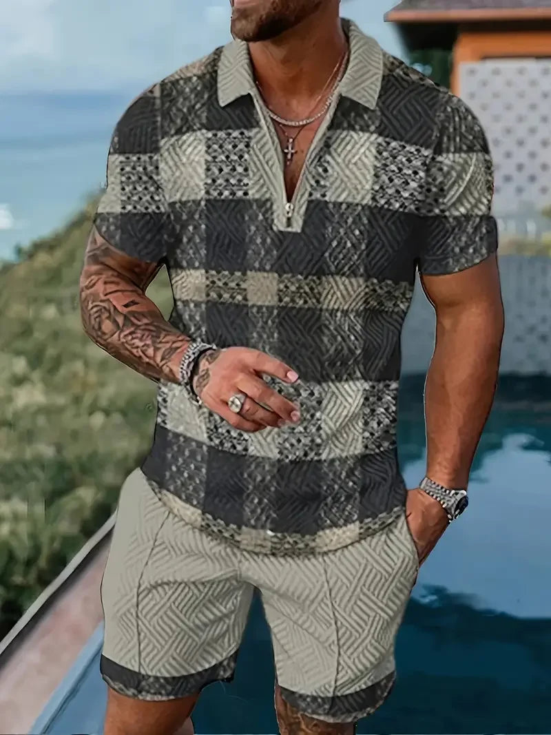 Polo et short College en 3D pour hommes, motif ethnique rétro, fermeture éclair, vêtements de rue décontractés, mode, nouveau, 2 pièces
