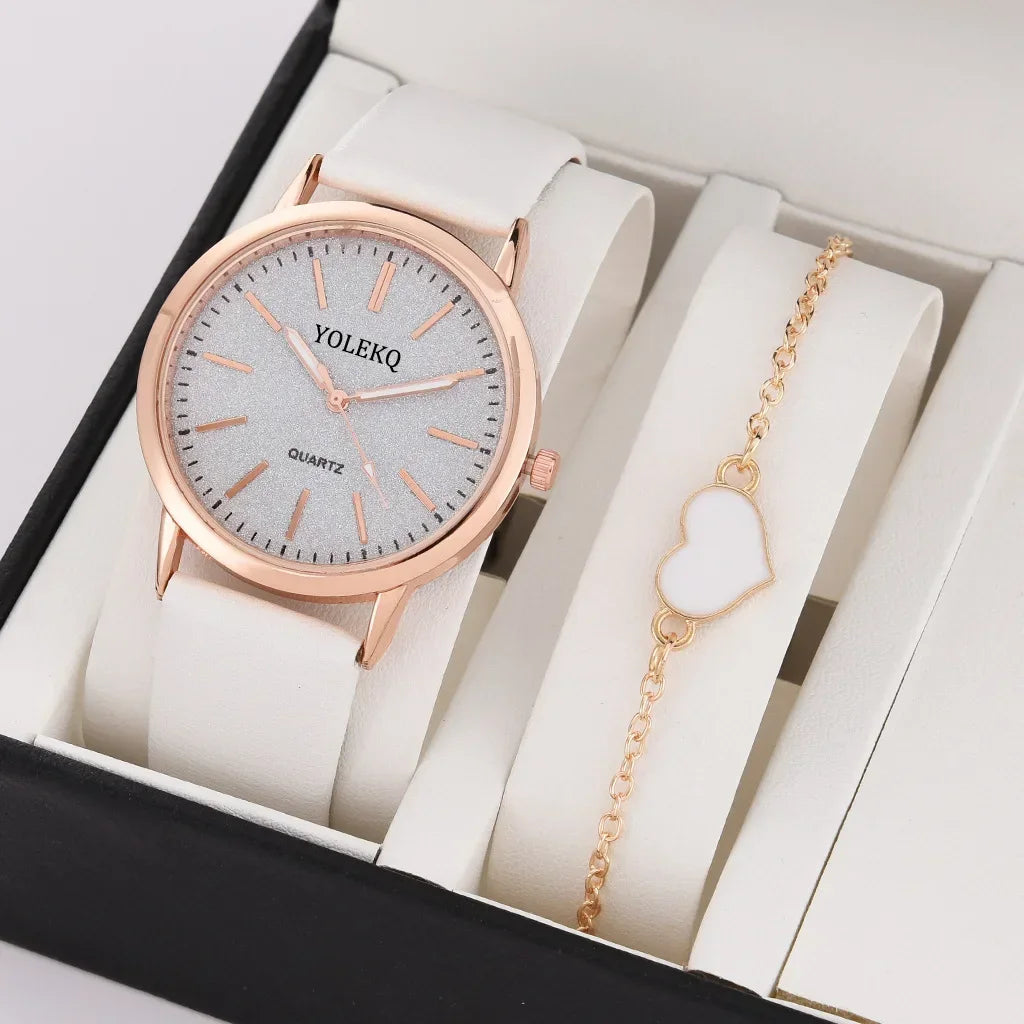 2 pièces ensemble femmes montres mode décontracté dames montres à Quartz bracelet en cuir montre femmes (sans boîte)