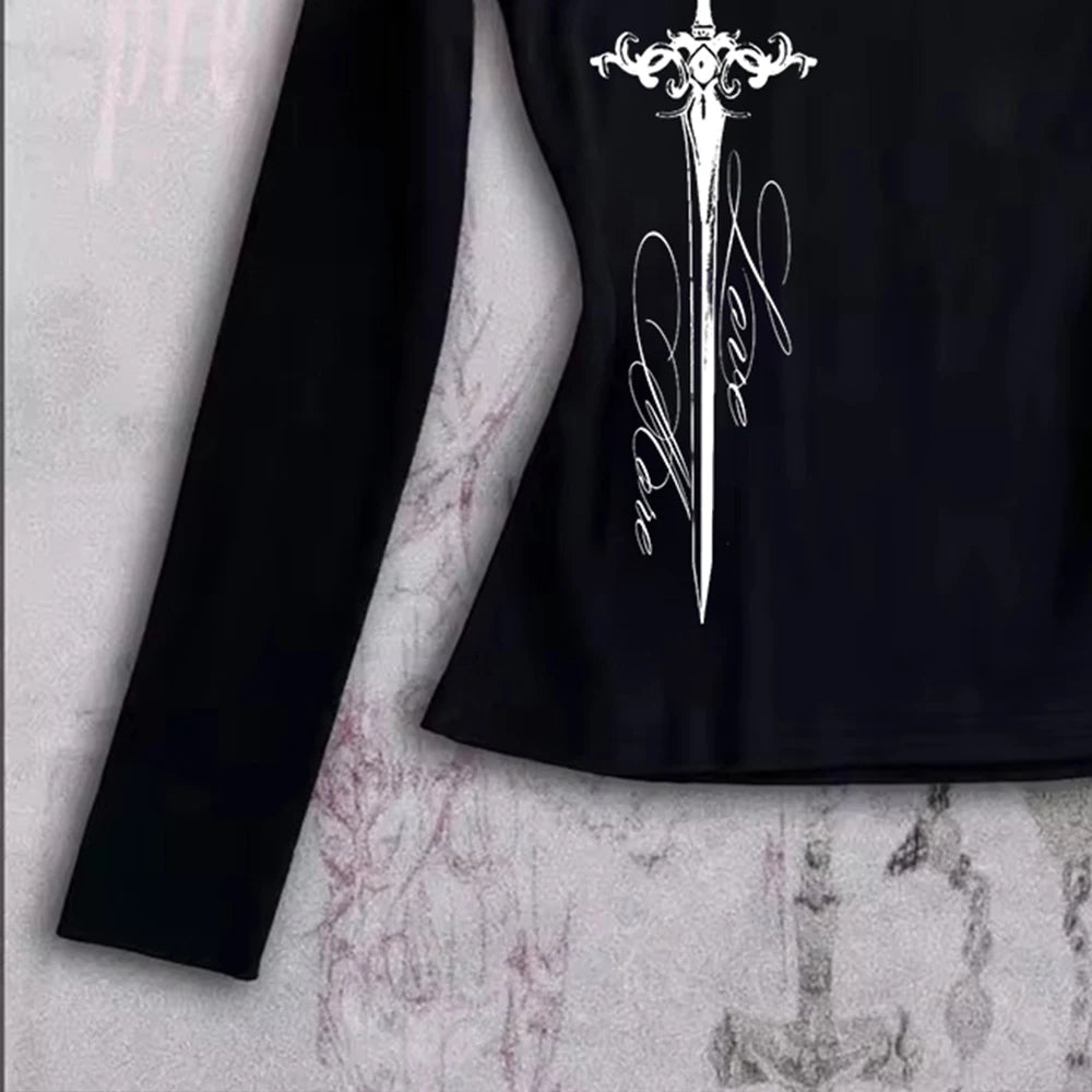 Harajuku esthétique Punk lettre croix impression Y2K T-shirt Hip Hop Streetwear bébé T-shirt mode Goth haute rue à manches longues hauts