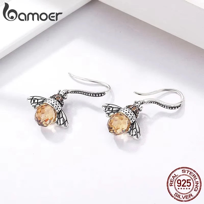 Bamoer – boucles d'oreilles en forme d'abeille jaune pour femmes, en argent Sterling 925, en forme d'insecte, bijoux fins, cadeau, offre spéciale, SCE149