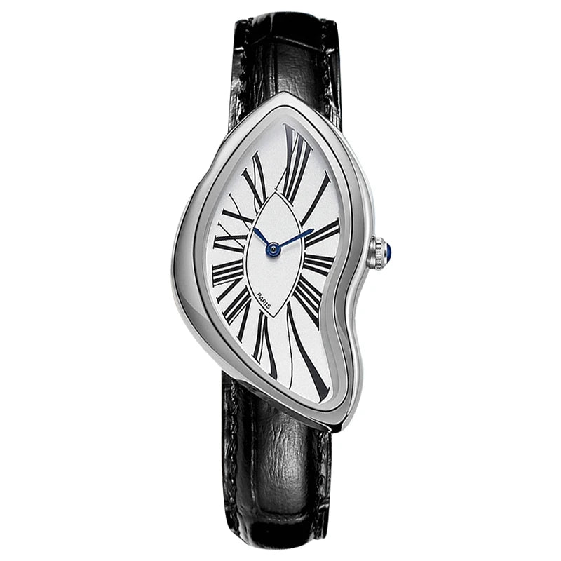 Montres médiévales Retr montres extraterrestres fondues et torsadées Y2k dames hommes bracelet en cuir montre à Quartz avancée boîtier irrégulier en cuir