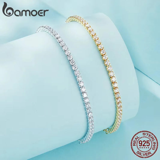 BAMOER – Bracelet de Tennis classique plaqué or 14 carats pour femmes, Bracelet coulissant réglable en argent Sterling 925, bijoux cadeau de mariage