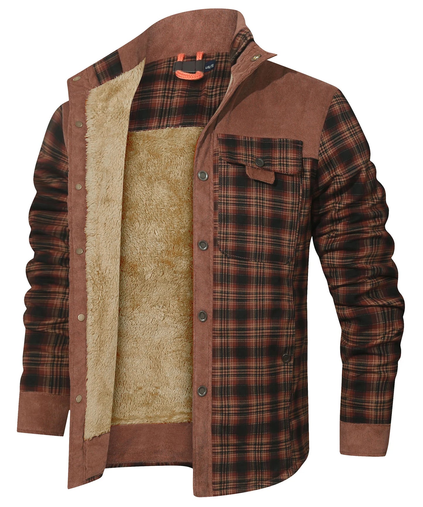 Vestes d'hiver pour hommes, coupe-vent, chaud, décontracté, manteau bombardier à carreaux, doublure Sherpa, flanelle, extérieur, classique, doux, taille américaine