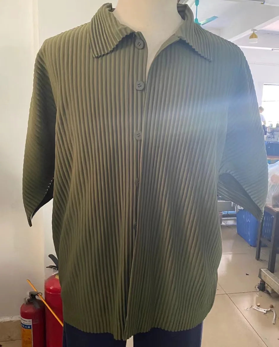 Chemise Plissée à Manches Courtes pour Homme, Cardigan Décontracté, Section Fine, Printemps Été 2024