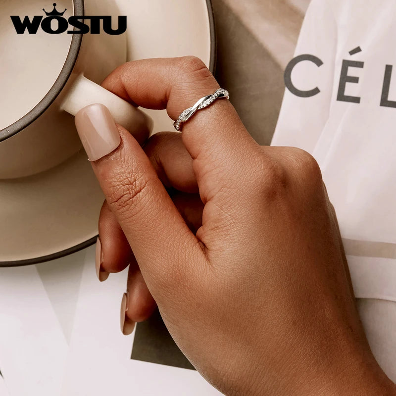 WOSTU-Bague empilable en argent regardé 100% pour femme, bijoux à la mode, cadeau original, souhait scintillant, chaud, 925, XCH7649