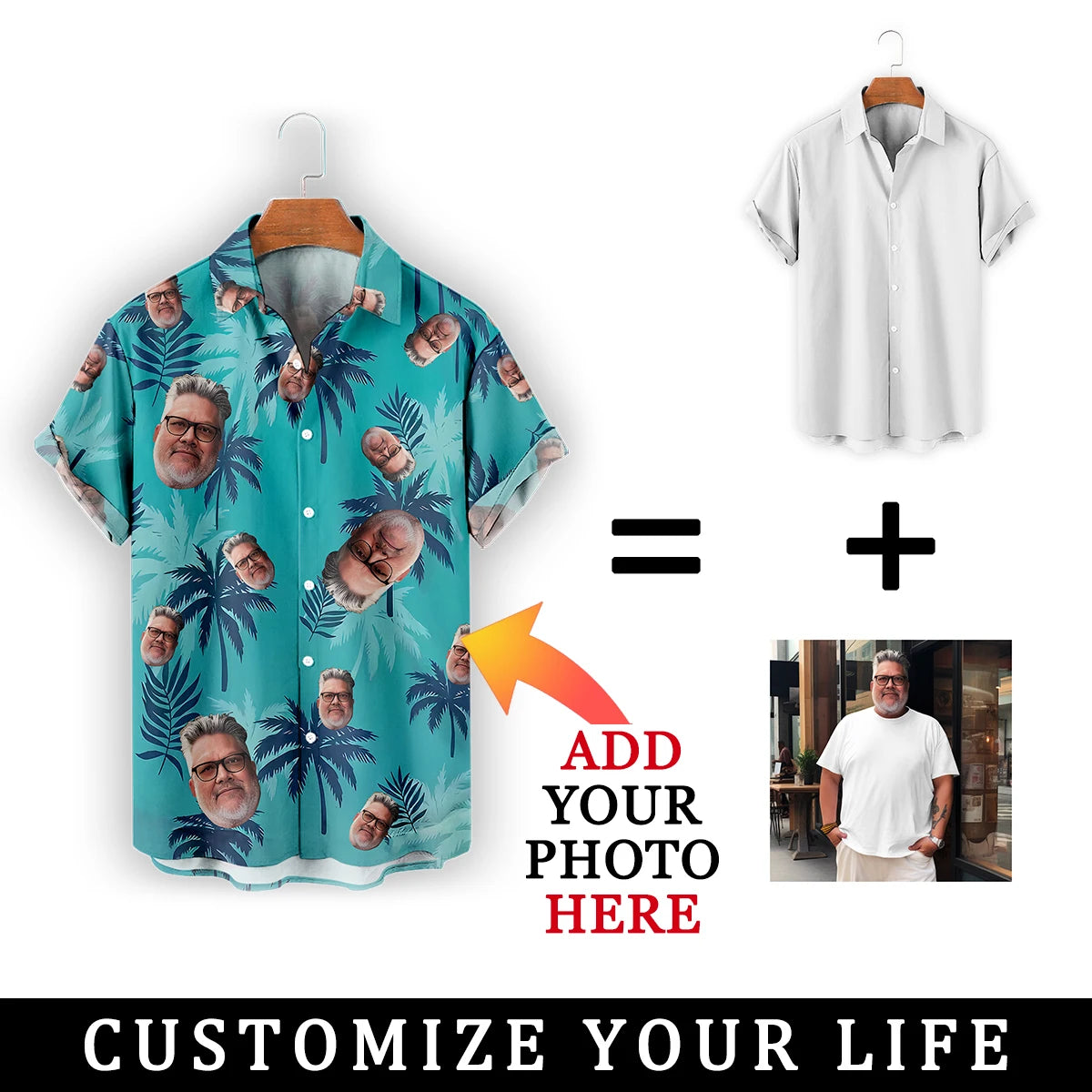 Chemise Hawaïenne Personnalisée pour Homme et Femme, Design Personnalisé, ixsur la Plage, Cadeau d'Anniversaire, Été