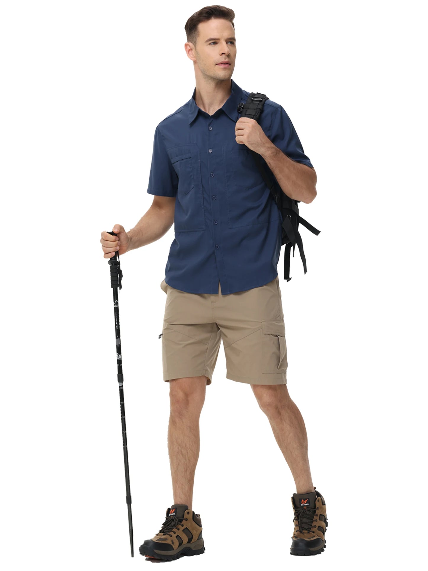 Chemises de pêche à manches courtes UPF 50+ pour hommes Protection solaire Chemise de travail de randonnée respirante Chemise boutonnée décontractée avec poche