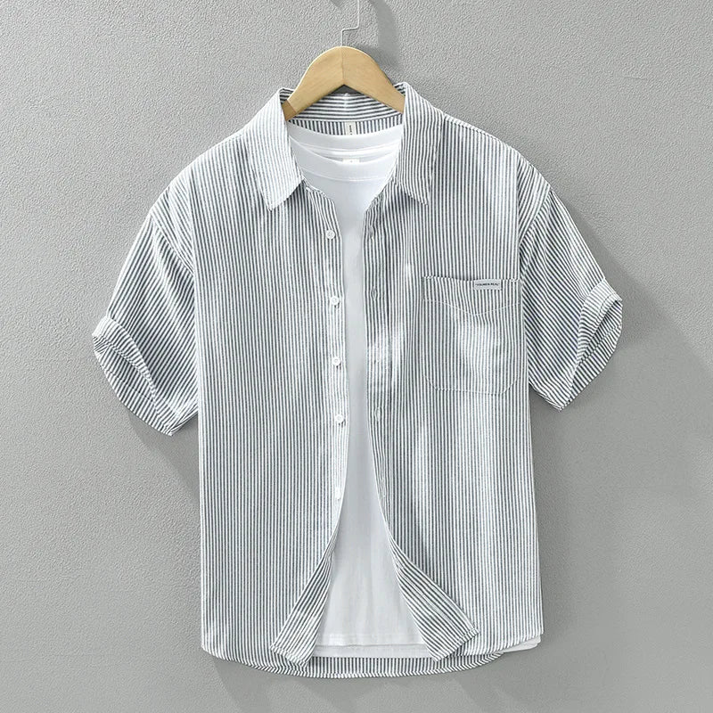 Chemises Cargo à Rayures en Pur Coton pour Homme, Vêtement à Manches Courtes, Fin et Confortable, Streetwear, Nouvelle Collection Printemps Été, CM8052