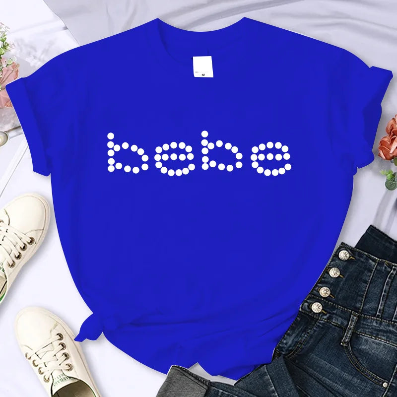 Bebe – T-Shirt à manches courtes et col rond avec lettres imprimées, haut décontracté pour l'été et le printemps, vêtements pour femmes