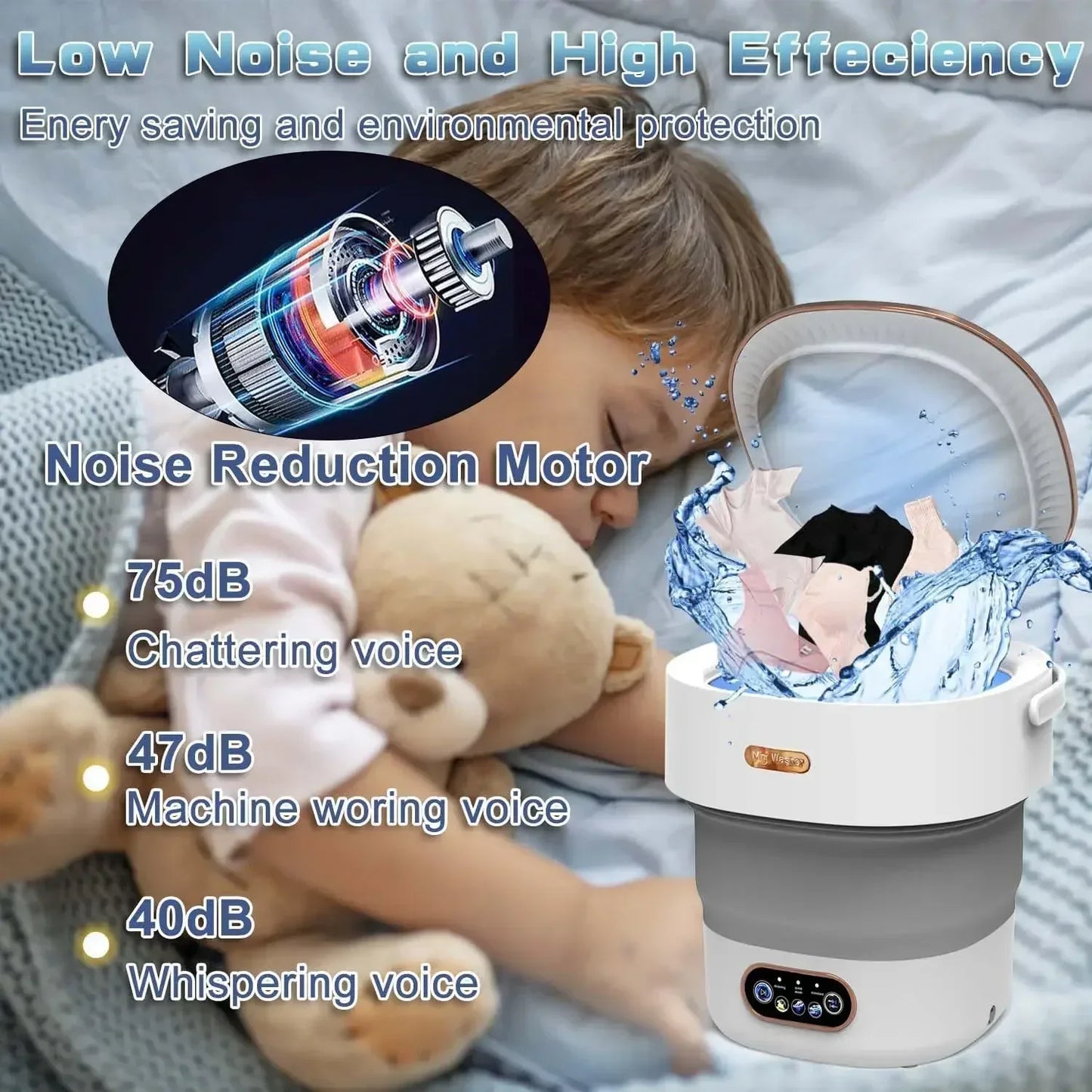 Machine à laver pliable de 15l avec sèche-linge, pour appartements, voyage, chaussettes portables, sous-vêtements, culottes, vêtements pour bébé