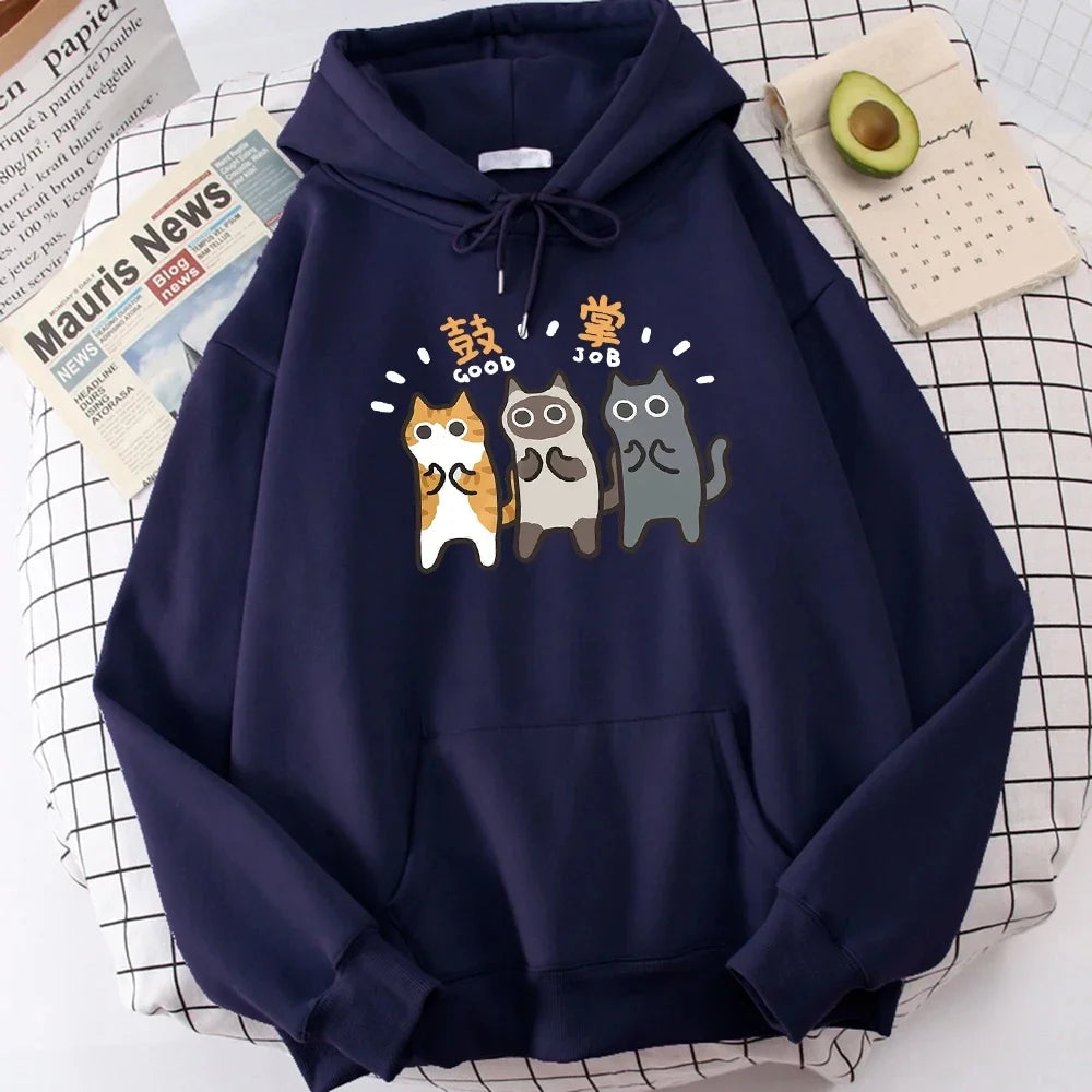 Sweat-shirt à capuche pour hommes, vêtements Wei, confort, vigueur, loisirs, sport, vêtements polyvalents pour jeunes, trois chats applaudissements et applaudissements