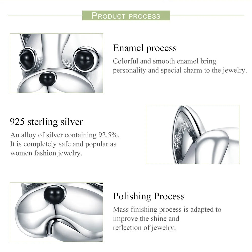 BAMOER 925 en argent Sterling partenaires fidèles bouledogue français perle chien Animal perle ajustement femmes bracelets porte-bonheur bijoux à bricoler soi-même SCC315