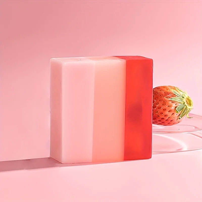 1 pièces x 100g de savon aux fraises nourrissant fait à la main – Mousse riche, nettoyage en profondeur et hydratant, parfait pour la maison et les voyages