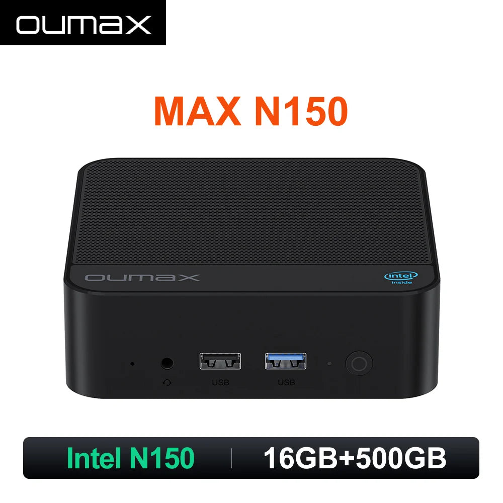 2025 OUMAX Intel Twin Lake N150 16GB 500GB Mini PC silencieux double 1000M LAN ordinateur de bureau pour bureau VS GMKtek Bmax G3 SOYO M2