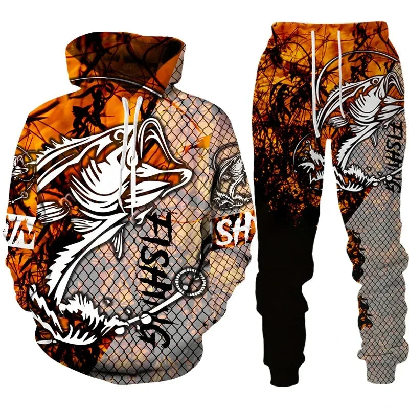 Solomon-Ensemble de sweat à capuche à manches longues pour hommes, impression de poisson 3D, mode de pêche décontractée, pull sportif en plein air, surdimensionné, haute qualité