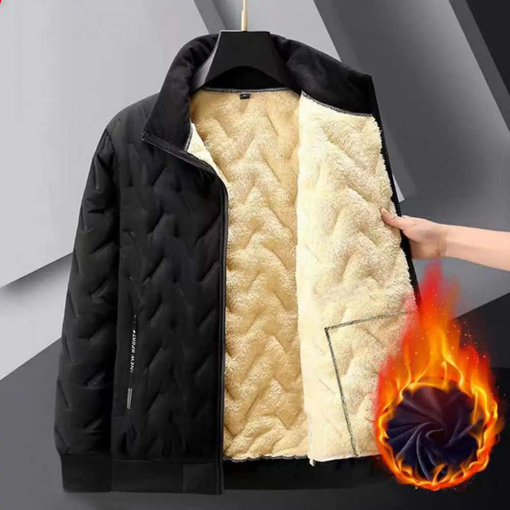 Veste à Revers avec Lignes en Relief pour Homme, Poches à Fermeture Éclair, Ourlet artificiel astique, Doublure en Peluche, Manteau pour la Chaleur