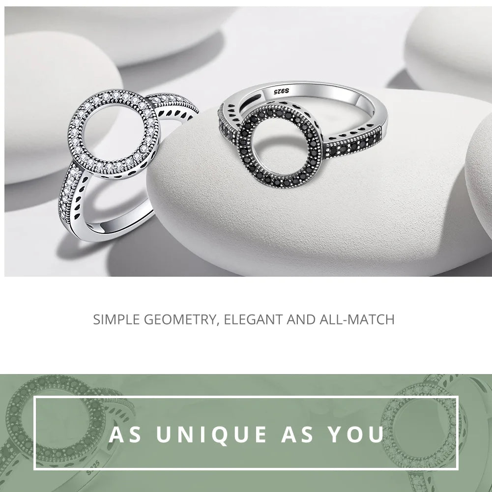BAMOER-Bagues rondes en argent regardé 100% pour femme, cercle CZ, bijoux, cadeau de Noël, 925 authentique, toujours clair, SCR041